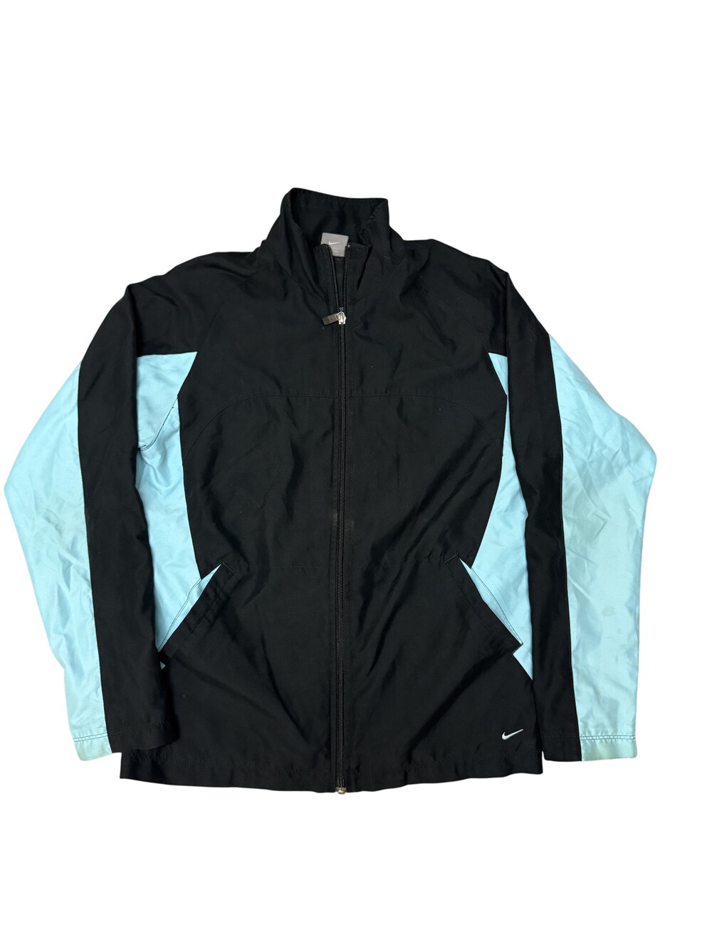 Vintage 90s Nike Jacket Womens Medium Black Blue Colorblock Windbreaker Running